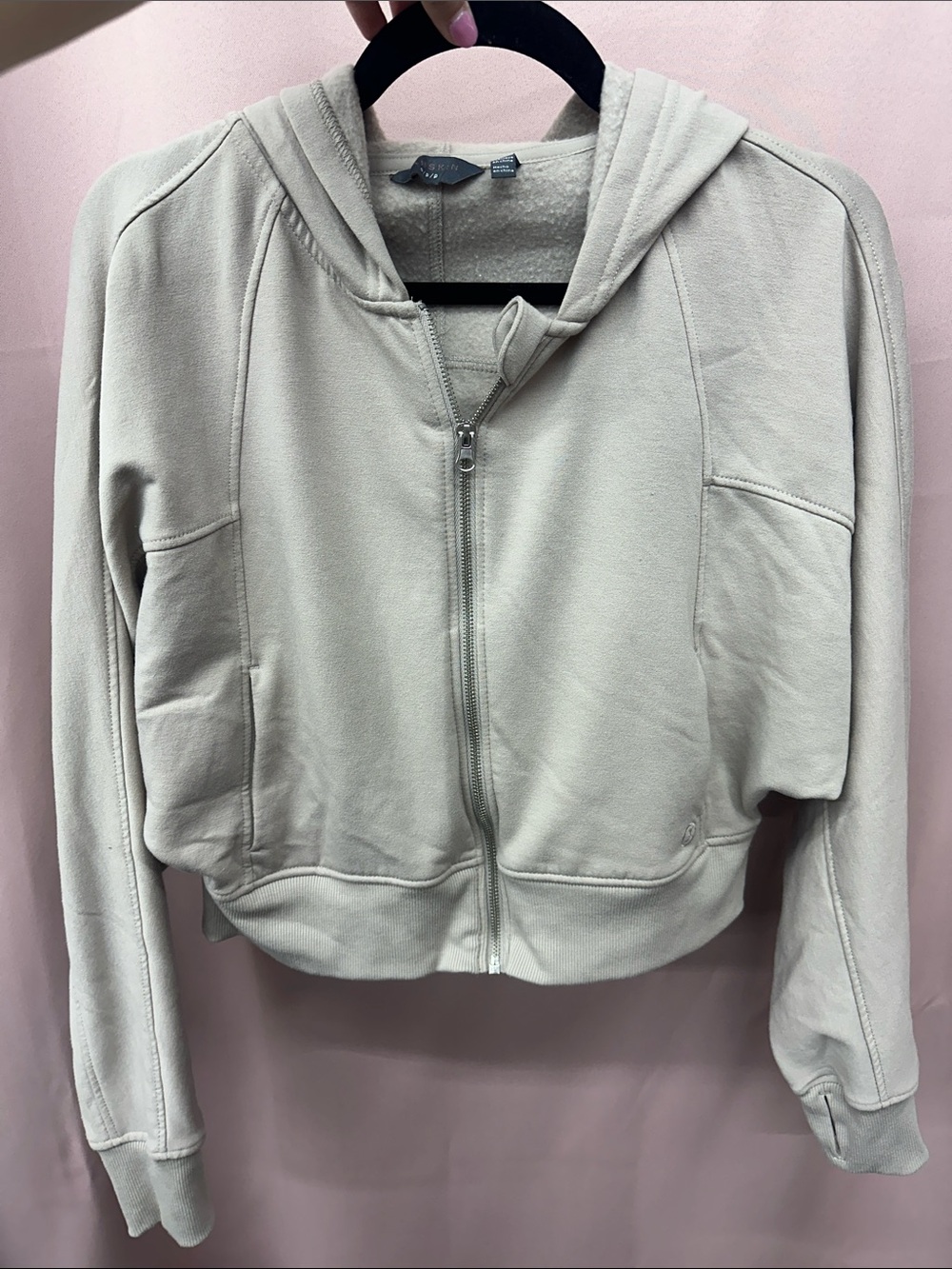 Danskin Light Cream Hooded Zip Bomber Jacket